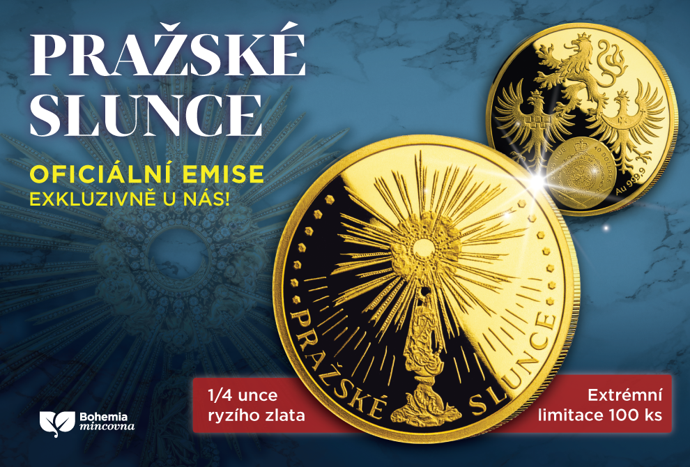 CA0348 CSIN, NIUE 2026 DOLLARS 10 PRAŽSKÉ SLUNCE 1/4 oz AU 999,9/1000 Proof Pražské slunce - pamětní mince z 1/4 oz ryzího zlata