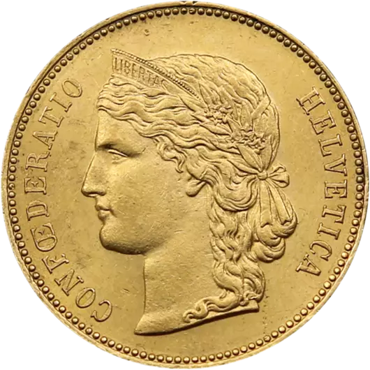 Helvetia 20 franku 1883-1896 zlatá mince