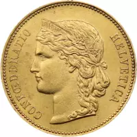 Helvetia 20 franku 1883-1896 zlatá mince