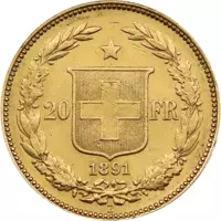 Helvetia 20 franku 1883-1896 zlatá mince