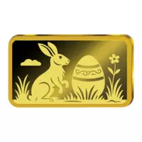 Velikonoční zajíček, pamětní mince v podobě cihličky z ryzího zlata.