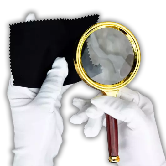 Numismatická sada - lupa, rukavice, utěrka